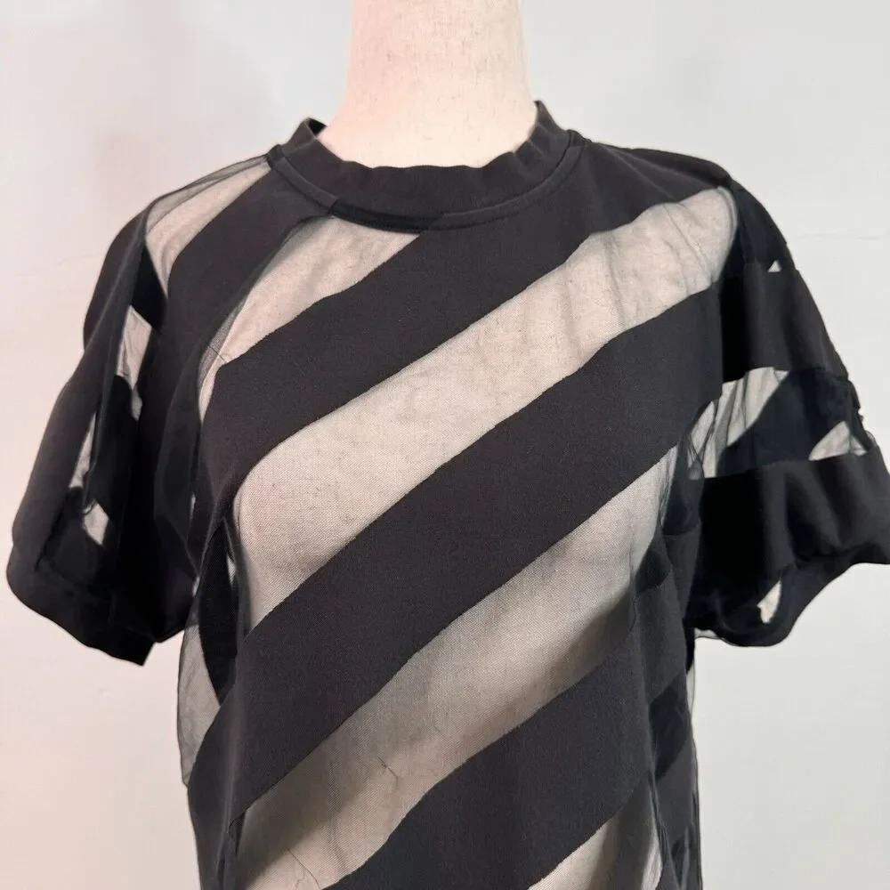 Marques Almeida Womens Shirt Devore Striped Top Goth Sheer Asymmetrical Small - Picture 2 of 12